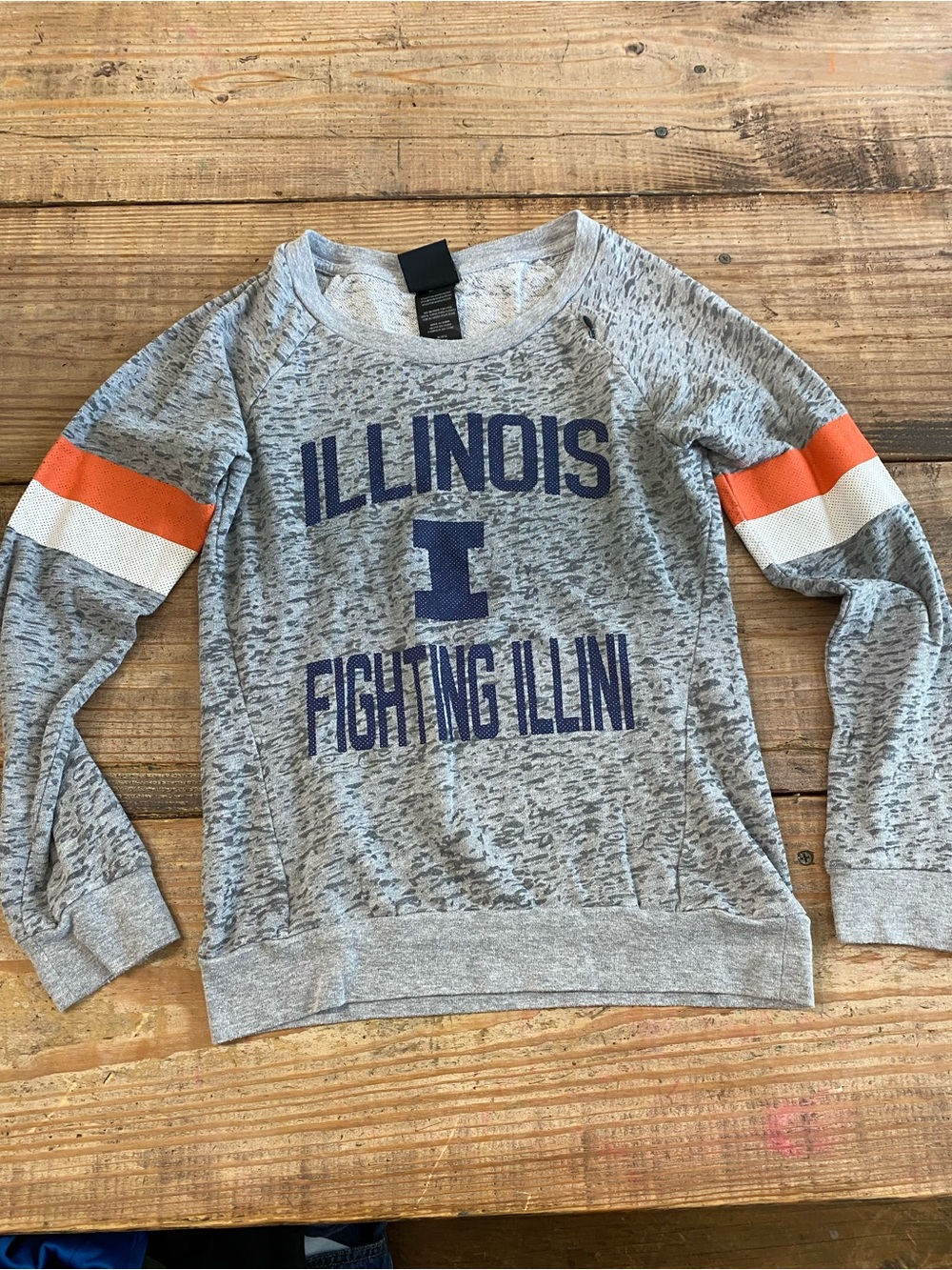 Illinois Fighting Illini Grey Sweatshirt with Orange White Stripe Sleeves Kid 10